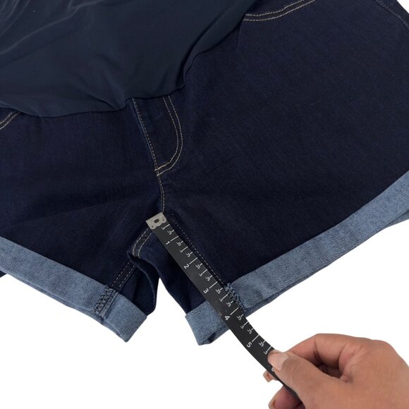 Time And Tru Womens Maternity Dark Blue Denim Shorts Size L Stretch High Pannel - Picture 7 of 10